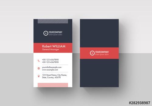 Business Card Layout with Red Accents - 282938987 - 282938987