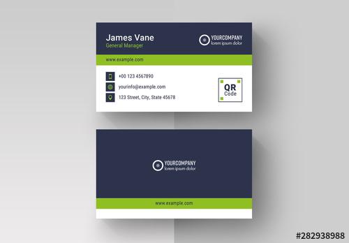 Business Card Layout with Green Accents - 282938988 - 282938988