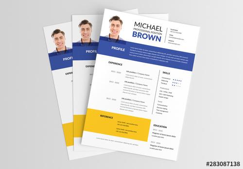 Resume Layout with Blue and Yellow Accents - 283087138 - 283087138