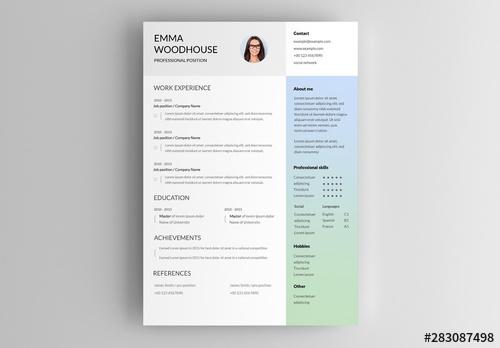 Resume Layout with Colorful Side Banner - 283087498 - 283087498