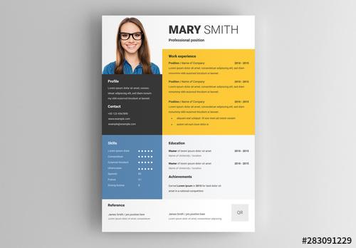 Resume Layout with Yellow and Blue Accents - 283091229 - 283091229