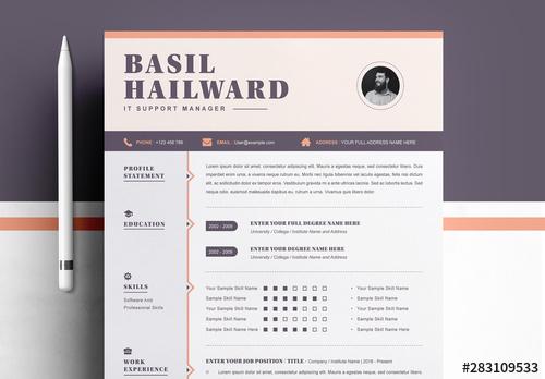 Professional Resume Layout Set with Orange Accents - 283109533 - 283109533