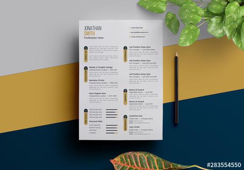 Resume Layout with Icon Bars and Gold Accents - 283554550 - 283554550