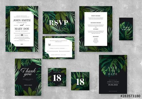 Wedding Suite Layouts with Illustrative Tropical Leaves - 283573180 - 283573180