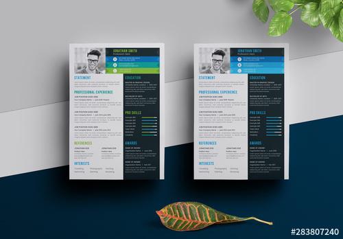 Resume Layout with Blue Gradient and Sidebar - 283807240 - 283807240