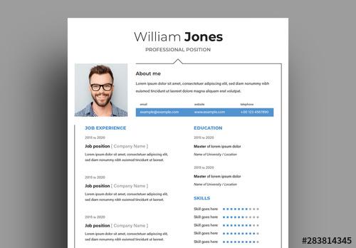 Resume Layout with Blue Accents - 283814345 - 283814345