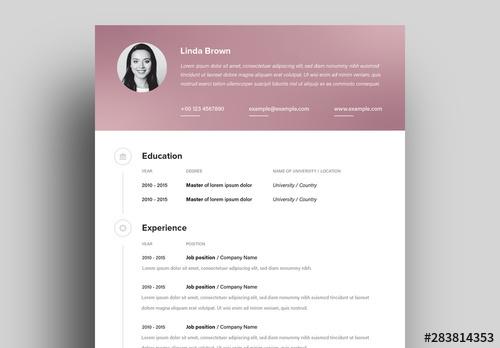 Resume Layout with Pink Gradient Header and Footer Elements - 283814353 - 283814353