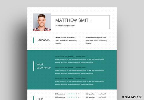 Resume Layout with Green Accents and Patterned Background - 284149738 - 284149738