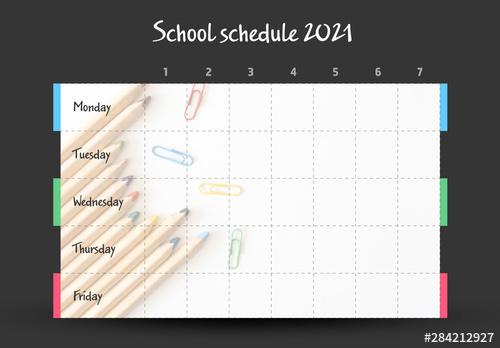 School Timetable Layout with Pencils - 284212927 - 284212927