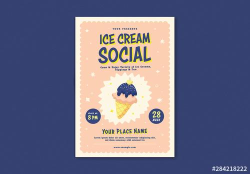 Event Flyer Layout with Illustrative Ice Cream - 284218222 - 284218222