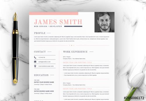 Resume Layout with Pink Accents - 285086172 - 285086172