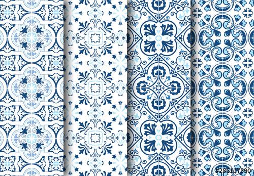 Mediterranean Blue Tile Pattern Set - 285117590 - 285117590