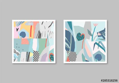 Abstract Illustrative Floral Cards Layout Set - 285318256 - 285318256