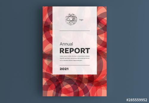 Annual Report Cover Layout with Red Abstract Background - 285559952 - 285559952