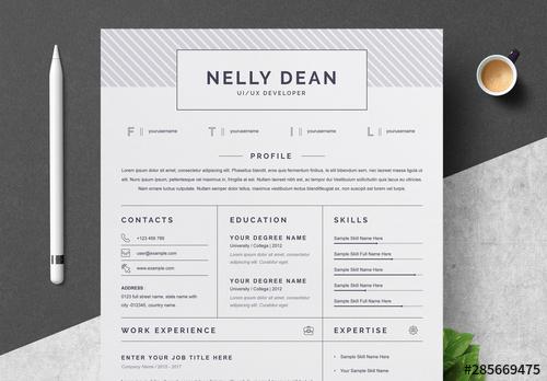 Resume and Cover Letter Layout with Gray Patterned Header Element - 285669475 - 285669475