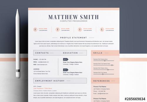 Resume and Cover Letter Layout with Peach Accents - 285669834 - 285669834