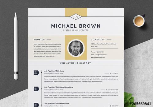 Resume and Cover Letter Layout with Retro Design Elements - 285669841 - 285669841