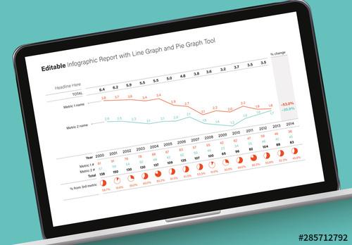 Editable Infographic Report with Line and Pie Graphs - 285712792 - 285712792