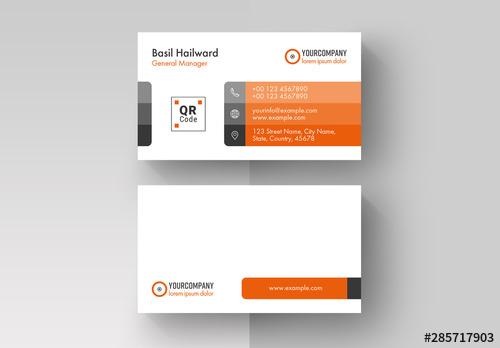 Business Card Layout with Orange Accents - 285717903 - 285717903