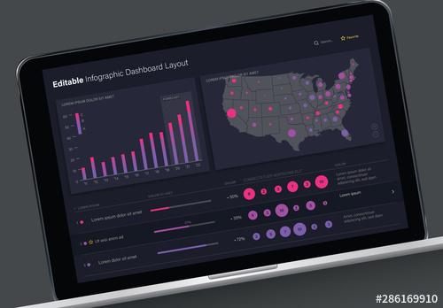 Editable Infographic Dashboard Layout with Dark Background - 286169910 - 286169910