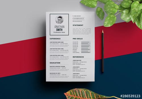 Minimalist Black and White Resume Layout with Photo - 286539123 - 286539123