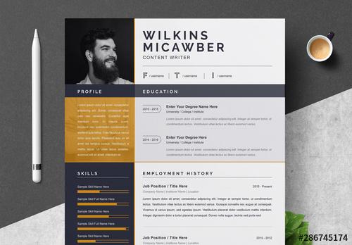 Resume Layout with Black Sidebar and Gold Accent - 286745174 - 286745174