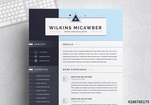 Modern Resume Layout with Blue Geometric Elements - 286745175 - 286745175