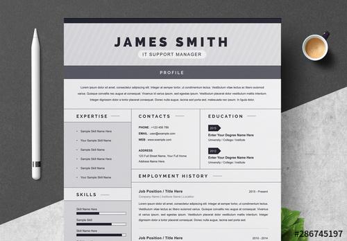 Resume Layout Set with Gray Elements - 286745197 - 286745197