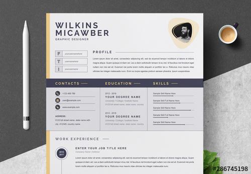 Resume Layout Set with Navy and Gold Elements - 286745198 - 286745198