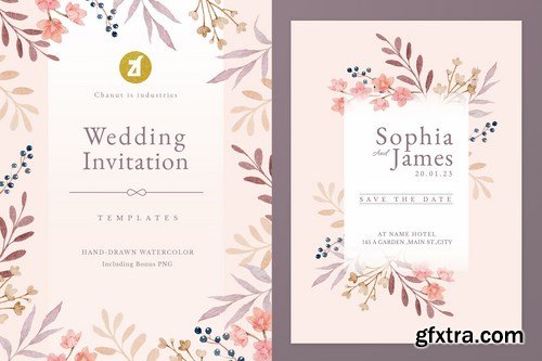 Floral Hand-drawn Watercolor Wedding Invitation