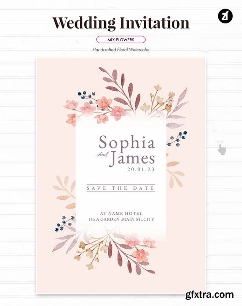 Floral Hand-drawn Watercolor Wedding Invitation