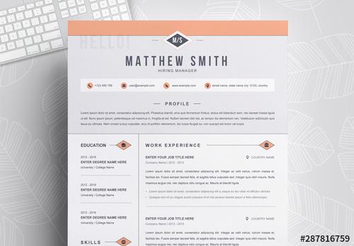 Resume Layout with Orange and Navy Elements - 287816759 - 287816759