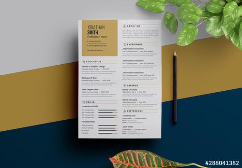 Resume Layout with Yellow Accent - 288041382 - 288041382