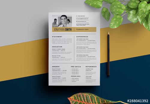 Resume Layout with Yellow Accent - 288041392 - 288041392