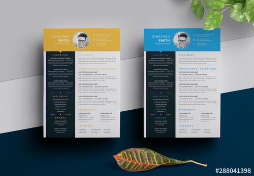 Resume Layout with Colorful Header - 288041398 - 288041398