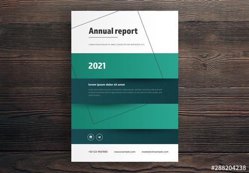 Annual Report Cover Layout with Green Striped Background - 288204238 - 288204238