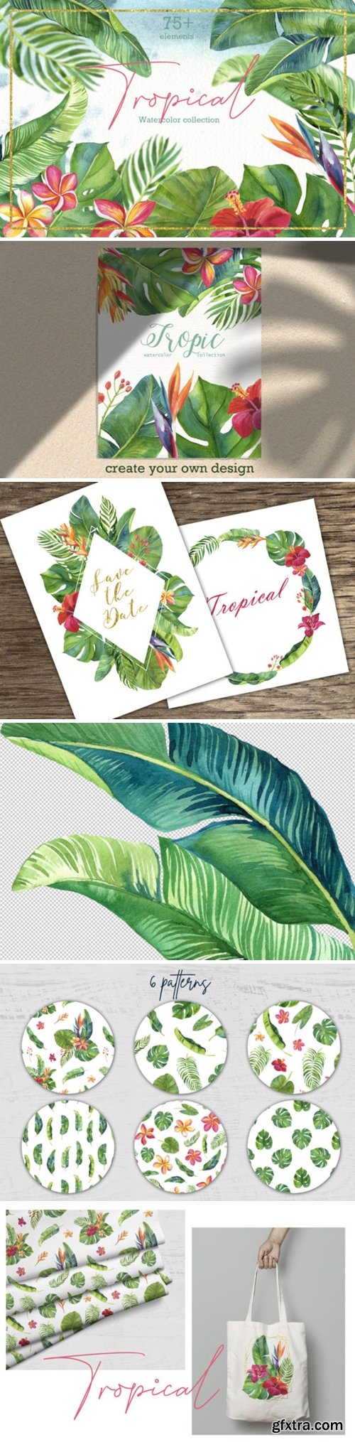 Tropic Leaves & Flowers Watercolor Set 2439196