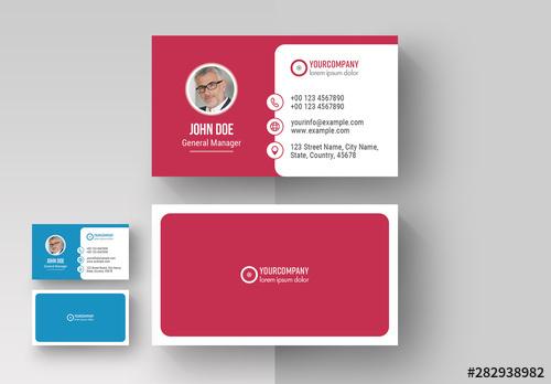 Business Card Layout with Blue and Red Accents - 282938982 - 282938982