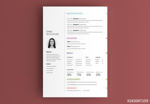 Resume Layout with Colorful Headlines - 283087159 - 283087159