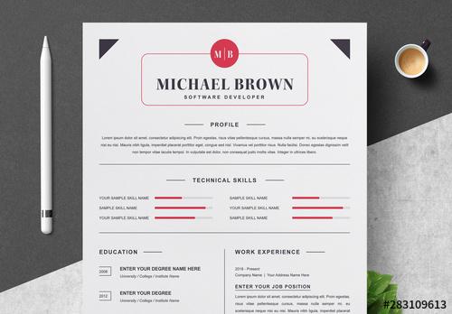 Resume Layout Set with Black & Red Accents - 283109613 - 283109613