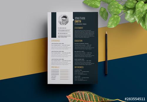 Resume Layout with Gold Accents and Black Sidebar - 283554511 - 283554511