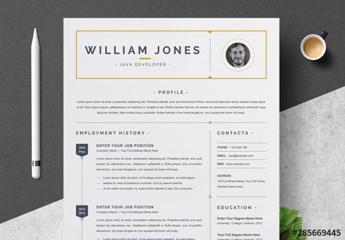 Resume and Cover Letter Layout with Dark Yellow Accents - 285669445 - 285669445