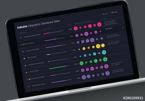 Editable Infographic Dashboard Table Layout with Dark Background - 286169931 - 286169931