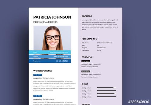 Resume Layout with Blue Elements - 289540830 - 289540830