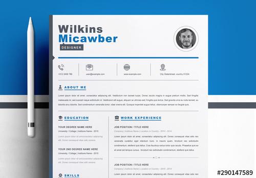 Resume Layout Set with Blue Accents - 290147589 - 290147589