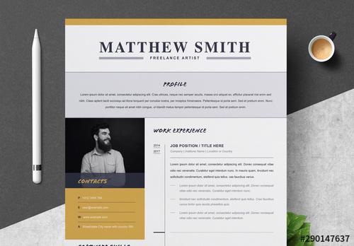 Resume Layout Set with Yellow and Black Elements - 290147637 - 290147637