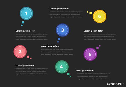 Infographic Layout with Bright Circles And Dark Background - 290354948 - 290354948