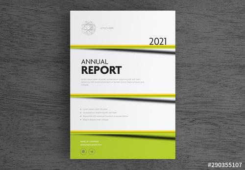 Report Cover Layout with Green Stripes and Shadows - 290355107 - 290355107