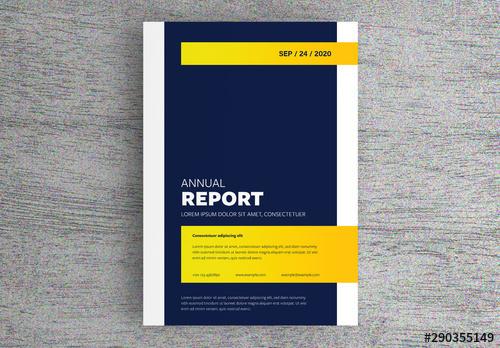 Report Cover Layout with Dark Blue And Yellow Accent - 290355149 - 290355149