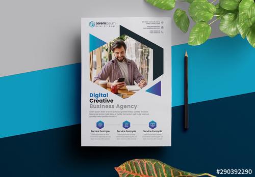 Corporate Flyer Layout with Blue Elements - 290392290 - 290392290